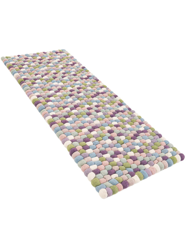 Pink and Purple 2' x 5' 1 Felt Ball Runner Area Rug Stunning All Natural 100% Wool Luxury Hand Woven Carpet for Modern Home Interiors Soft Touch Marshmallow Rug for Sale at Rug Engine