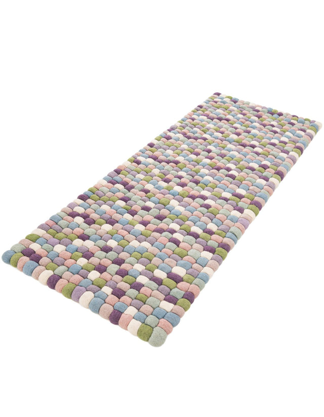 Pink and Purple 2' x 5' 1 Felt Ball Runner Area Rug Stunning All Natural 100% Wool Luxury Hand Woven Carpet for Modern Home Interiors Soft Touch Marshmallow Rug for Sale at Rug Engine