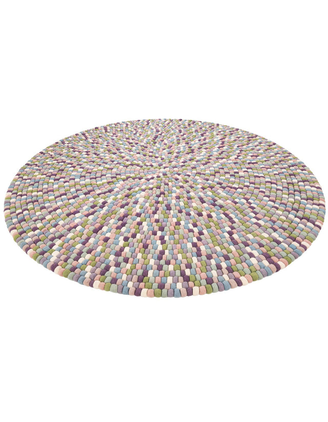 Pink and Purple 7' 10 x 7' 10 Felt Ball Round Area Rug Stunning All Natural 100% Wool Luxury Hand Woven Carpet for Modern Home Interiors Soft Touch Marshmallow Rug for Sale at Rug Engine