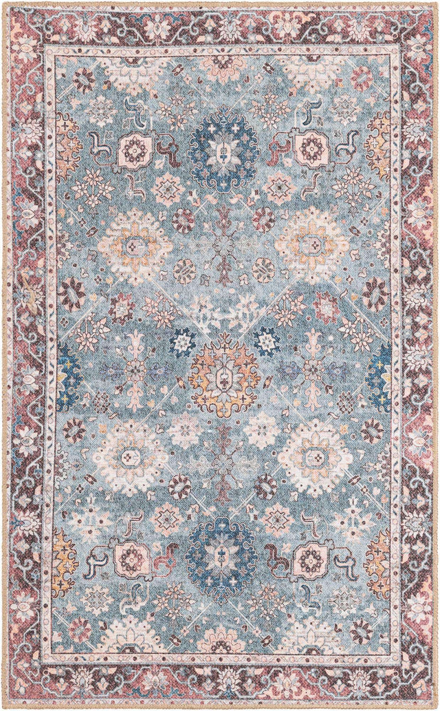 Washable Green 3' 6 x 5' 6 Timeless Rectangle Area Rug Easy to Clean Stain Resistant & Durable Traditional Classic Vintage Design Carpet for Sale at Rug Engine