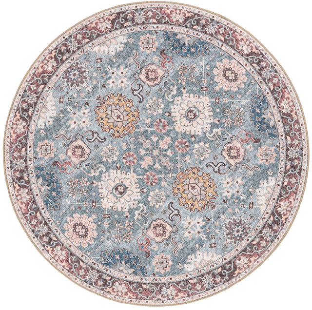 Washable Green 5' 1 x 5' 1 Timeless Round Area Rug Easy to Clean Stain Resistant & Durable Traditional Classic Vintage Design Carpet for Sale at Rug Engine
