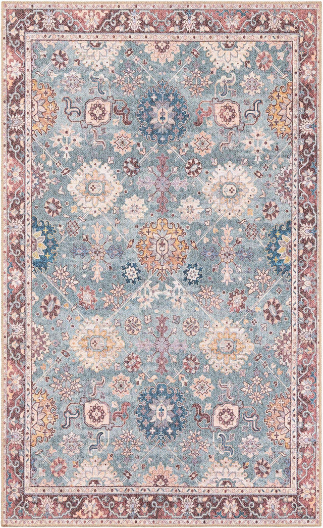 Washable Green 5' 1 x 8' Timeless Rectangle Area Rug Easy to Clean Stain Resistant & Durable Traditional Classic Vintage Design Carpet for Sale at Rug Engine
