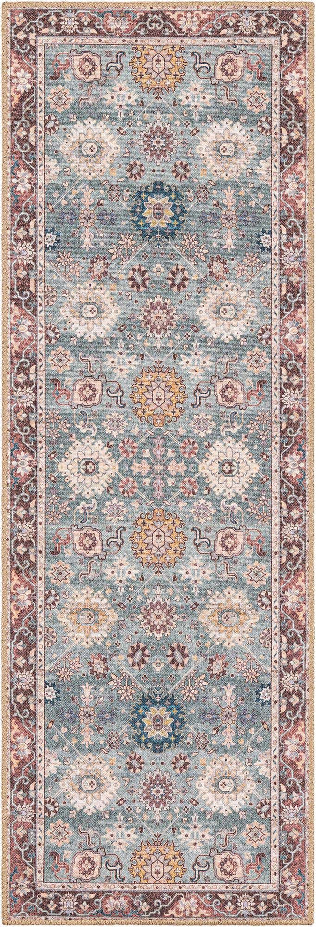 Washable Green 2' x 6' 1 Timeless Runner Area Rug Easy to Clean Stain Resistant & Durable Traditional Classic Vintage Design Carpet for Sale at Rug Engine