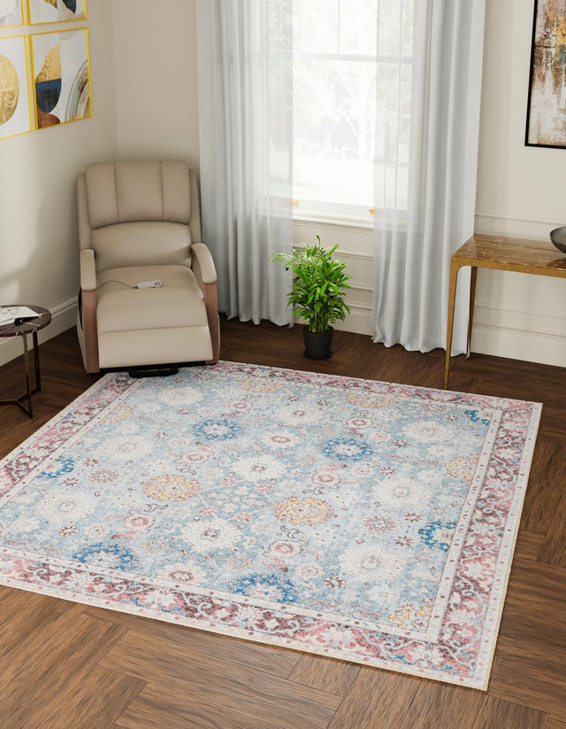 Washable Green 7' 10 x 7' 10 Timeless Square Area Rug Easy to Clean Stain Resistant & Durable Traditional Classic Vintage Design Carpet for Sale at Rug Engine