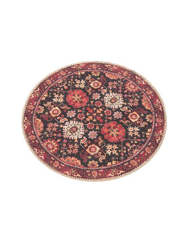 Washable Black 2' x 2' Timeless Round Area Rug Easy to Clean Stain Resistant & Durable Traditional Classic Vintage Design Carpet for Sale at Rug Engine