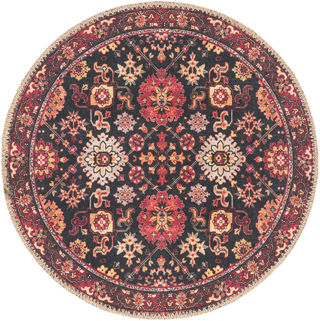 Washable Black 2' x 2' Timeless Round Area Rug Easy to Clean Stain Resistant & Durable Traditional Classic Vintage Design Carpet for Sale at Rug Engine