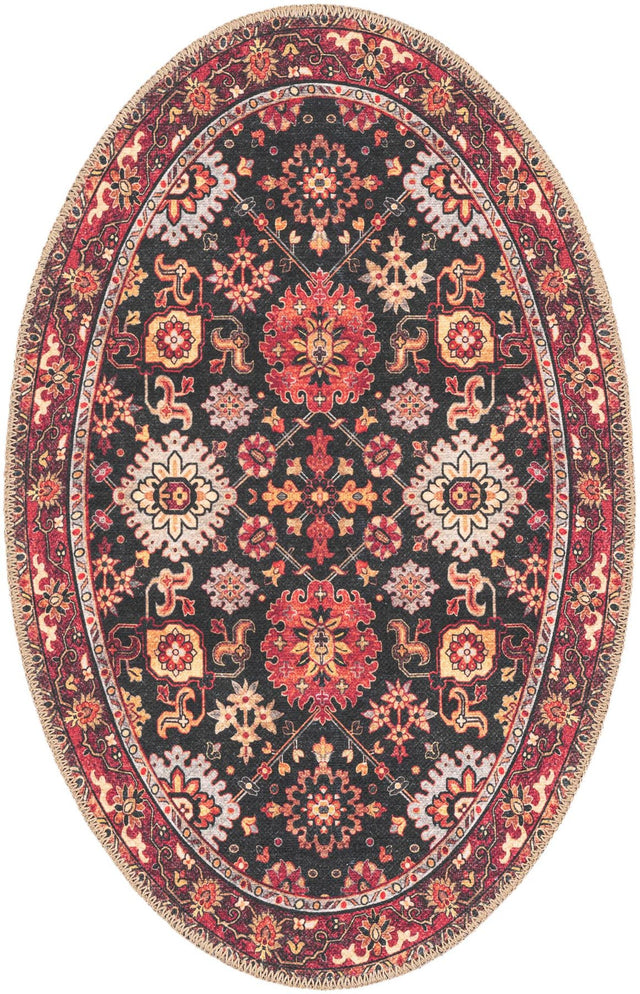 Washable Black 2' x 3' 1 Timeless Oval Area Rug Easy to Clean Stain Resistant & Durable Traditional Classic Vintage Design Carpet for Sale at Rug Engine
