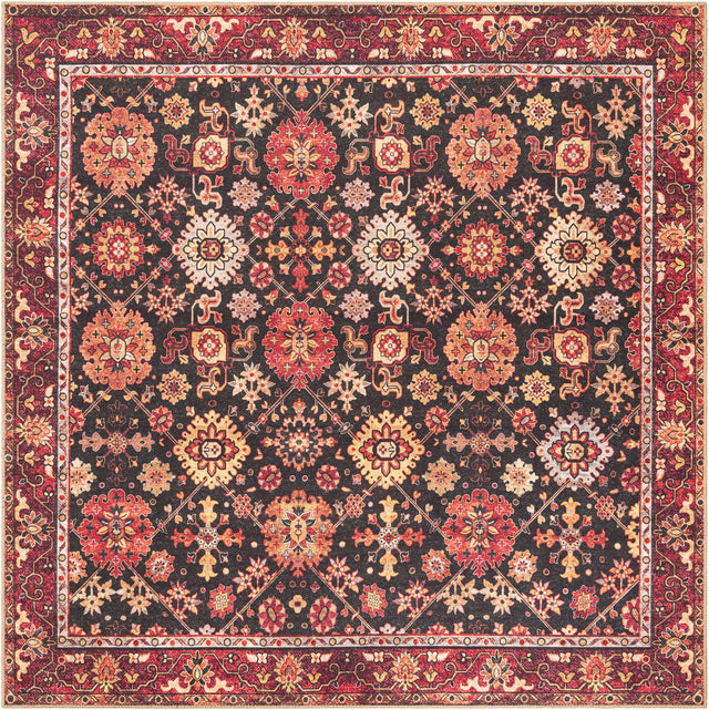Washable Black 7' 10 x 7' 10 Timeless Square Area Rug Easy to Clean Stain Resistant & Durable Traditional Classic Vintage Design Carpet for Sale at Rug Engine