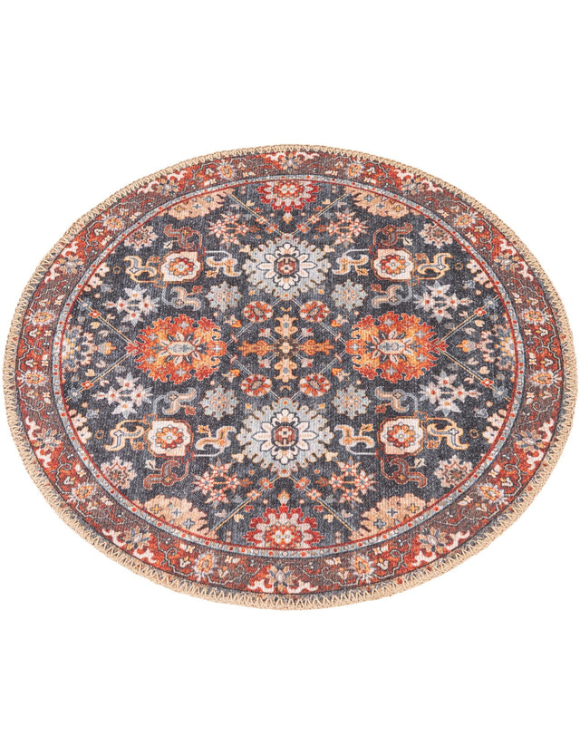 Washable Navy Blue 2' x 2' Timeless Round Area Rug Easy to Clean Stain Resistant & Durable Traditional Classic Vintage Design Carpet for Sale at Rug Engine