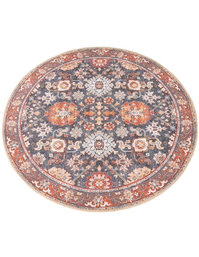 Washable Navy Blue 3' 6 x 3' 6 Timeless Round Area Rug Easy to Clean Stain Resistant & Durable Traditional Classic Vintage Design Carpet for Sale at Rug Engine