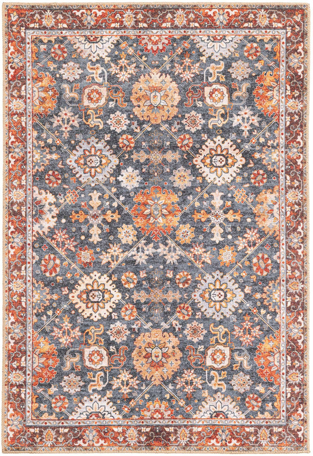Washable Navy Blue 4' 1 x 6' 1 Timeless Rectangle Area Rug Easy to Clean Stain Resistant & Durable Traditional Classic Vintage Design Carpet for Sale at Rug Engine