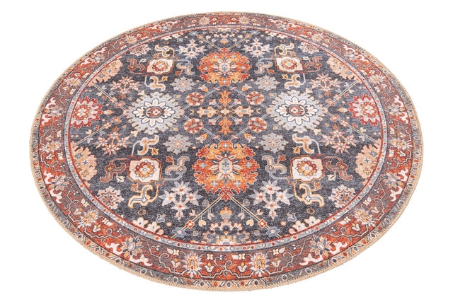 Washable Navy Blue 5' 1 x 5' 1 Timeless Round Area Rug Easy to Clean Stain Resistant & Durable Traditional Classic Vintage Design Carpet for Sale at Rug Engine