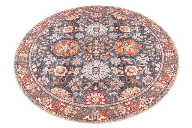 Washable Navy Blue 5' 1 x 5' 1 Timeless Round Area Rug Easy to Clean Stain Resistant & Durable Traditional Classic Vintage Design Carpet for Sale at Rug Engine