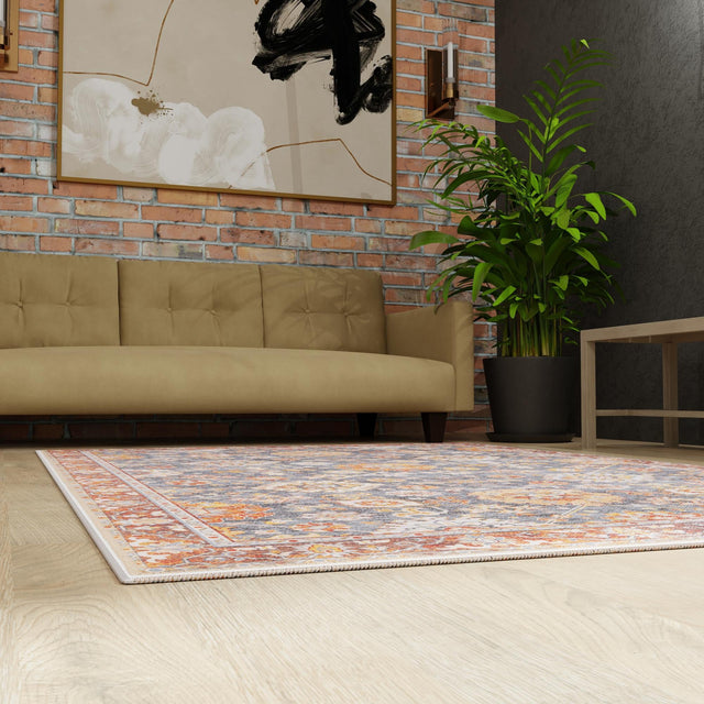 Washable Navy Blue 5' 1 x 8' Timeless Rectangle Area Rug Easy to Clean Stain Resistant & Durable Traditional Classic Vintage Design Carpet for Sale at Rug Engine