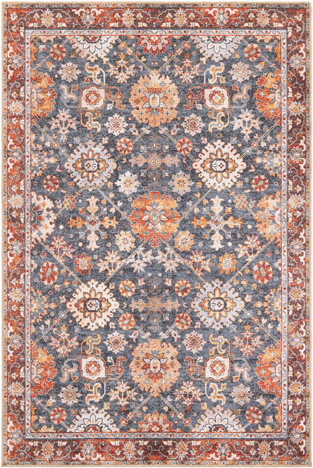 Washable Navy Blue 6' 1 x 9' Timeless Rectangle Area Rug Easy to Clean Stain Resistant & Durable Traditional Classic Vintage Design Carpet for Sale at Rug Engine