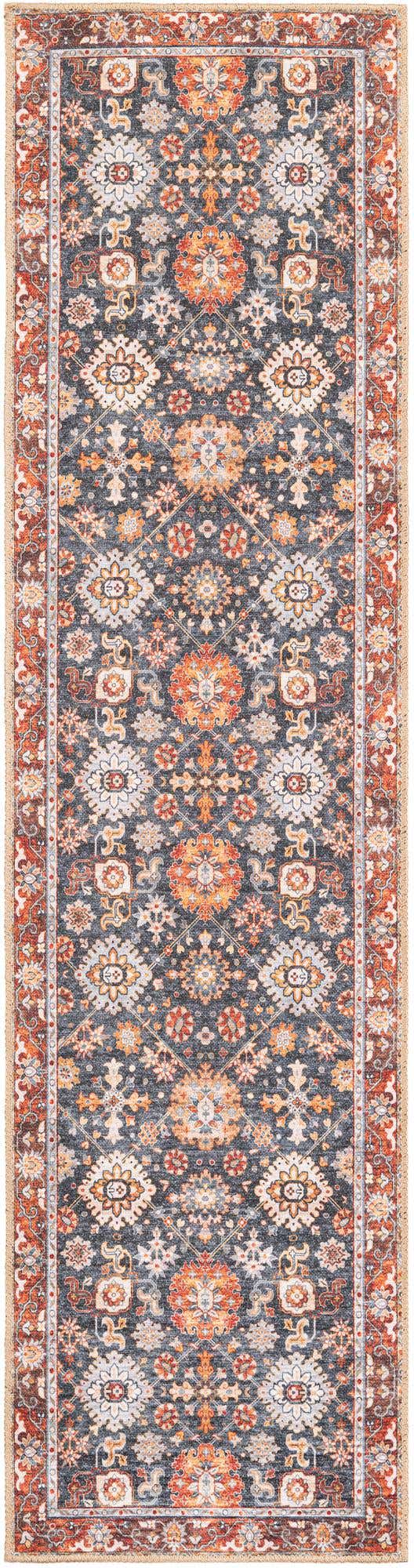 Washable Navy Blue 2' x 8' Timeless Runner Area Rug Easy to Clean Stain Resistant & Durable Traditional Classic Vintage Design Carpet for Sale at Rug Engine