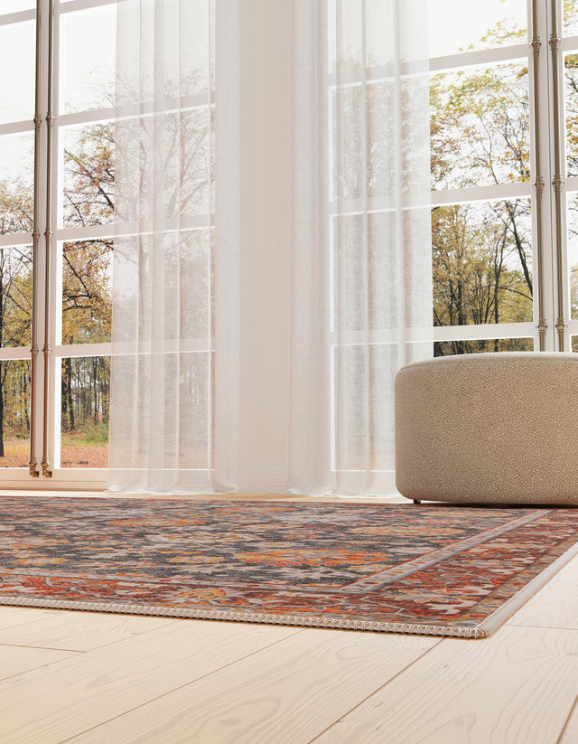 Washable Navy Blue 7' 10 x 7' 10 Timeless Square Area Rug Easy to Clean Stain Resistant & Durable Traditional Classic Vintage Design Carpet for Sale at Rug Engine