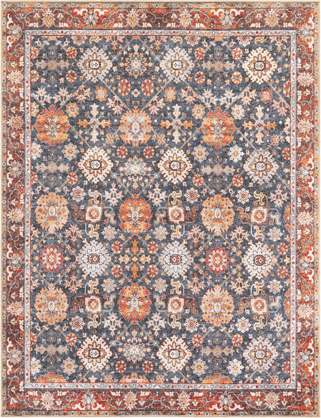 Washable Navy Blue 7' 10 x 10' Timeless Rectangle Area Rug Easy to Clean Stain Resistant & Durable Traditional Classic Vintage Design Carpet for Sale at Rug Engine