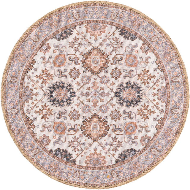 Washable Ivory 2' x 2' Timeless Round Area Rug Easy to Clean Stain Resistant & Durable Traditional Classic Vintage Design Carpet for Sale at Rug Engine
