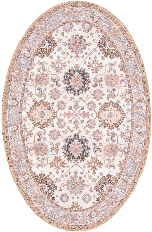 Washable Ivory 2' x 3' 1 Timeless Oval Area Rug Easy to Clean Stain Resistant & Durable Traditional Classic Vintage Design Carpet for Sale at Rug Engine