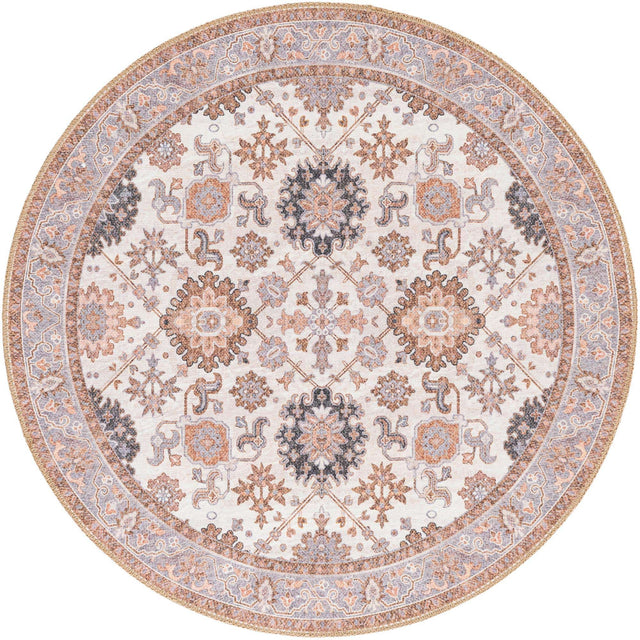 Washable Ivory 3' 6 x 3' 6 Timeless Round Area Rug Easy to Clean Stain Resistant & Durable Traditional Classic Vintage Design Carpet for Sale at Rug Engine