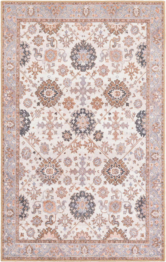 Washable Ivory 3' 6 x 5' 6 Timeless Rectangle Area Rug Easy to Clean Stain Resistant & Durable Traditional Classic Vintage Design Carpet for Sale at Rug Engine