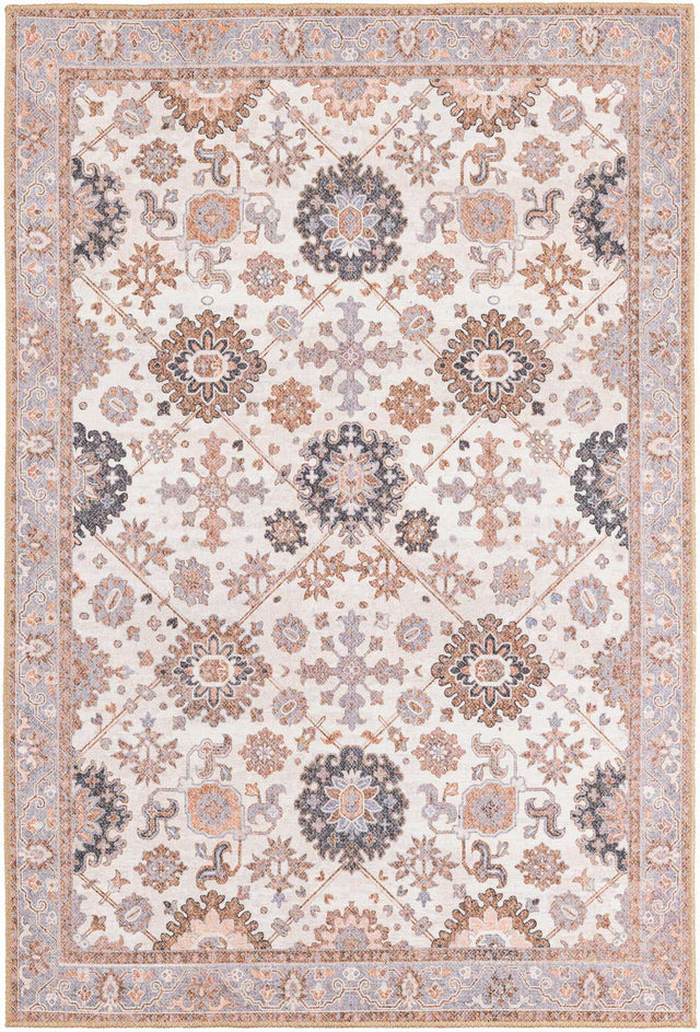 Washable Ivory 4' 1 x 6' 1 Timeless Rectangle Area Rug Easy to Clean Stain Resistant & Durable Traditional Classic Vintage Design Carpet for Sale at Rug Engine