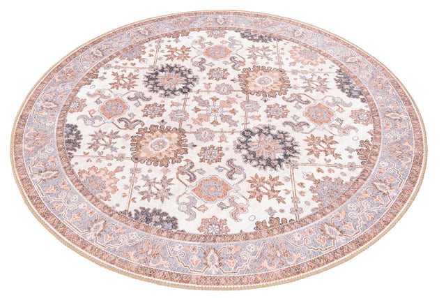 Washable Ivory 5' 1 x 5' 1 Timeless Round Area Rug Easy to Clean Stain Resistant & Durable Traditional Classic Vintage Design Carpet for Sale at Rug Engine