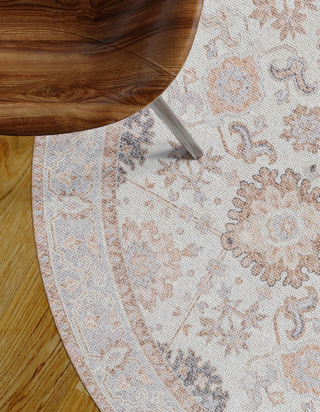 Washable Ivory 7' 10 x 7' 10 Timeless Round Area Rug Easy to Clean Stain Resistant & Durable Traditional Classic Vintage Design Carpet for Sale at Rug Engine