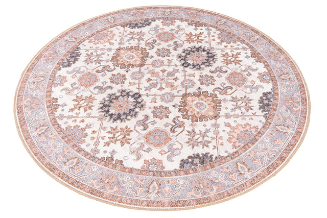 Washable Ivory 5' 1 x 5' 1 Timeless Round Area Rug Easy to Clean Stain Resistant & Durable Traditional Classic Vintage Design Carpet for Sale at Rug Engine