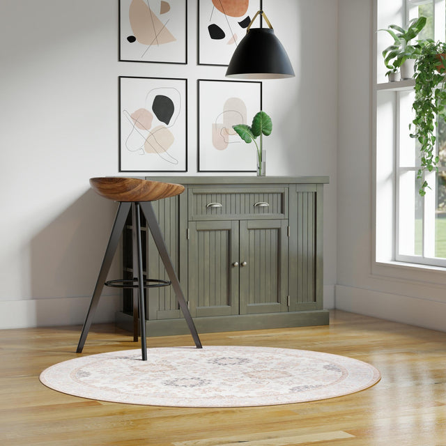 Washable Ivory 5' 1 x 5' 1 Timeless Round Area Rug Easy to Clean Stain Resistant & Durable Traditional Classic Vintage Design Carpet for Sale at Rug Engine