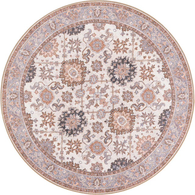 Washable Ivory 5' 1 x 5' 1 Timeless Round Area Rug Easy to Clean Stain Resistant & Durable Traditional Classic Vintage Design Carpet for Sale at Rug Engine