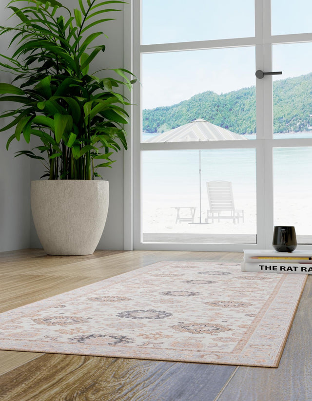 Washable Ivory 2' 7 x 10' Timeless Runner Area Rug Easy to Clean Stain Resistant & Durable Traditional Classic Vintage Design Carpet for Sale at Rug Engine