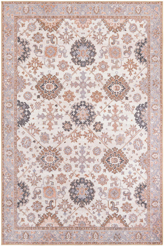 Washable Ivory 6' 1 x 9' Timeless Rectangle Area Rug Easy to Clean Stain Resistant & Durable Traditional Classic Vintage Design Carpet for Sale at Rug Engine