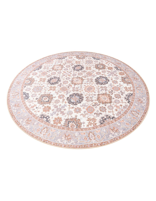 Washable Ivory 7' 10 x 7' 10 Timeless Round Area Rug Easy to Clean Stain Resistant & Durable Traditional Classic Vintage Design Carpet for Sale at Rug Engine