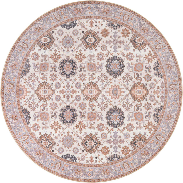 Washable Ivory 7' 10 x 7' 10 Timeless Round Area Rug Easy to Clean Stain Resistant & Durable Traditional Classic Vintage Design Carpet for Sale at Rug Engine