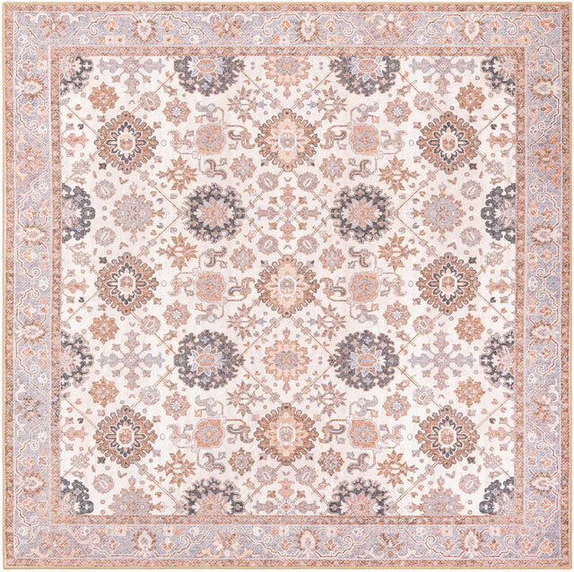 Washable Ivory 7' 10 x 7' 10 Timeless Square Area Rug Easy to Clean Stain Resistant & Durable Traditional Classic Vintage Design Carpet for Sale at Rug Engine