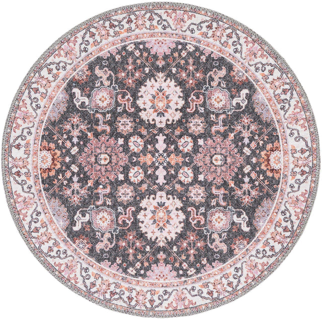 Washable Gray 2' x 2' Timeless Round Area Rug Easy to Clean Stain Resistant & Durable Traditional Classic Vintage Design Carpet for Sale at Rug Engine