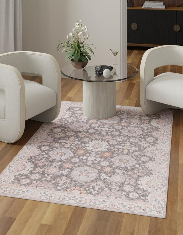 Washable Gray 7' 10 x 10' Timeless Rectangle Area Rug Easy to Clean Stain Resistant & Durable Traditional Classic Vintage Design Carpet for Sale at Rug Engine