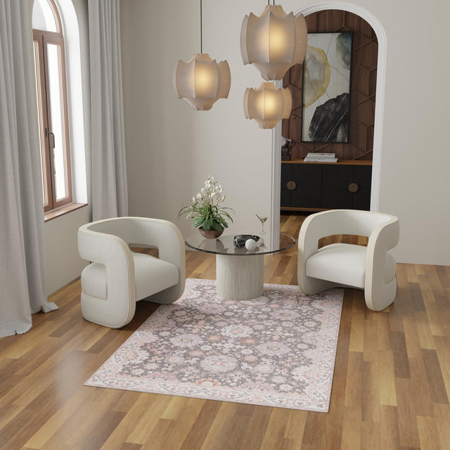 Washable Gray 4' 1 x 6' 1 Timeless Rectangle Area Rug Easy to Clean Stain Resistant & Durable Traditional Classic Vintage Design Carpet for Sale at Rug Engine
