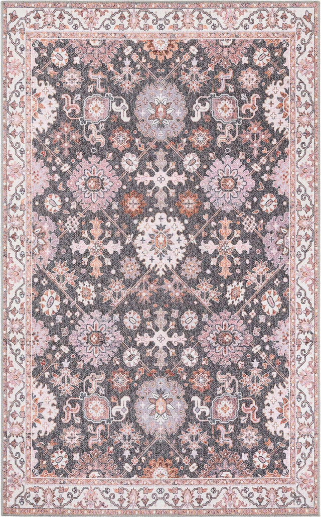 Washable Gray 5' 1 x 8' Timeless Rectangle Area Rug Easy to Clean Stain Resistant & Durable Traditional Classic Vintage Design Carpet for Sale at Rug Engine
