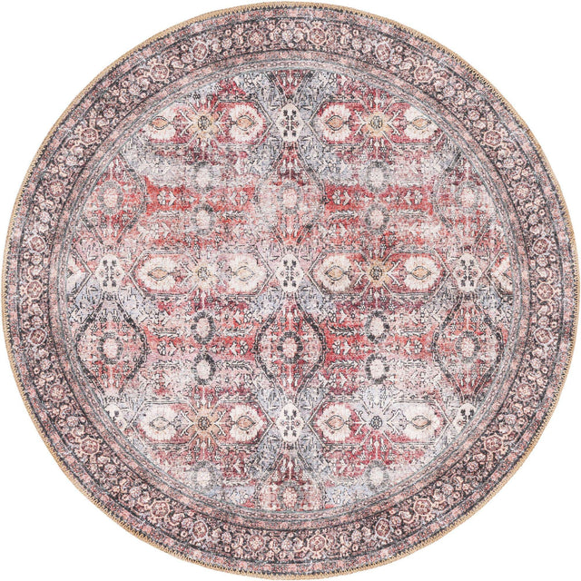 Washable Antique Red 3' 6 x 3' 6 Timeless Round Area Rug Easy to Clean Stain Resistant & Durable Traditional Classic Vintage Design Carpet for Sale at Rug Engine