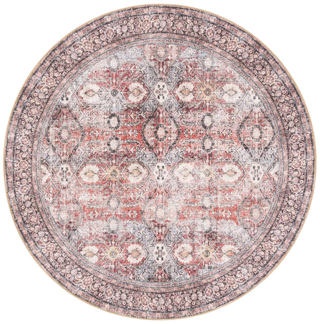 Washable Antique Red 5' 1 x 5' 1 Timeless Round Area Rug Easy to Clean Stain Resistant & Durable Traditional Classic Vintage Design Carpet for Sale at Rug Engine