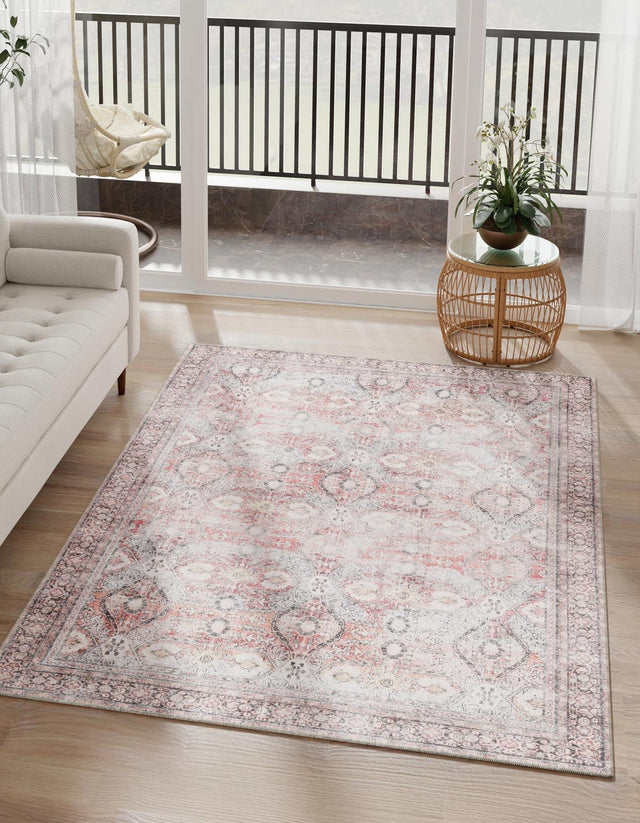 Washable Antique Red 6' 1 x 9' Timeless Rectangle Area Rug Easy to Clean Stain Resistant & Durable Traditional Classic Vintage Design Carpet for Sale at Rug Engine