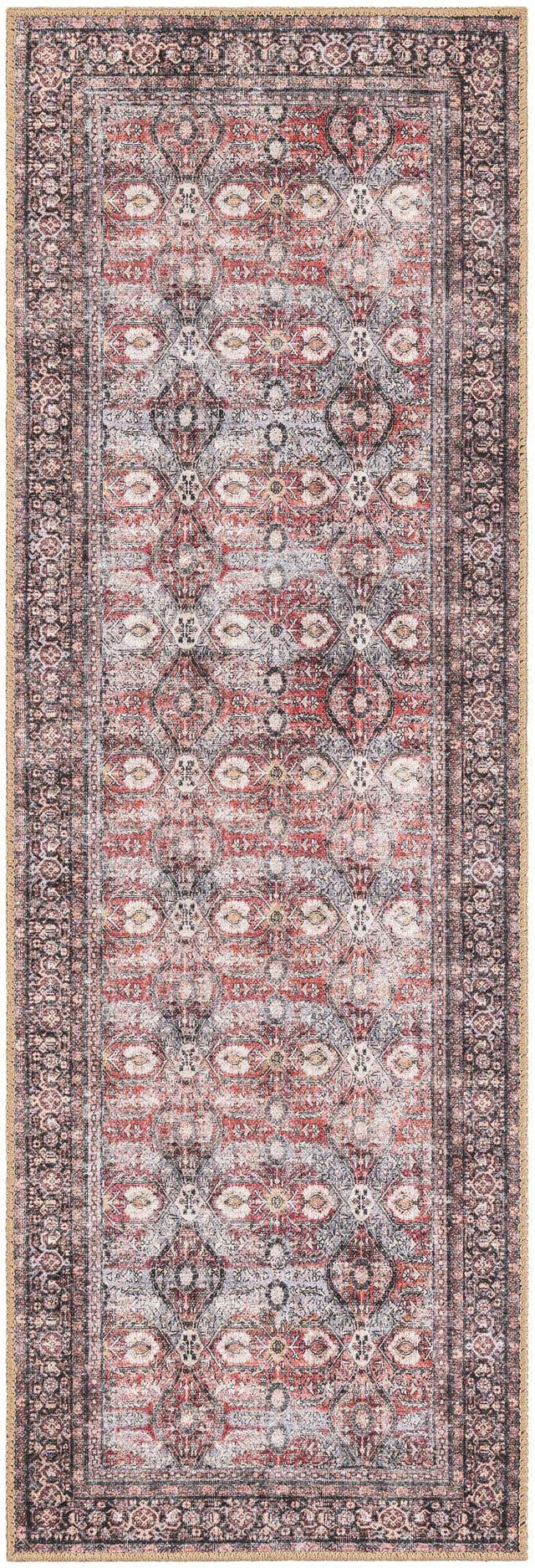 Washable Antique Red 2' x 6' 1 Timeless Runner Area Rug Easy to Clean Stain Resistant & Durable Traditional Classic Vintage Design Carpet for Sale at Rug Engine