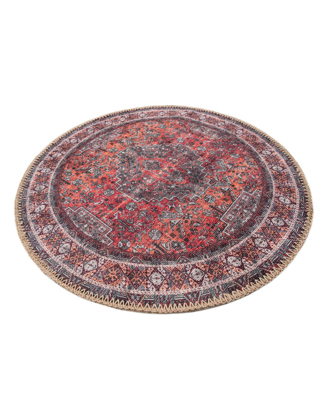 Washable Rust Red 2' x 2' Timeless Round Area Rug Easy to Clean Stain Resistant & Durable Traditional Classic Vintage Design Carpet for Sale at Rug Engine