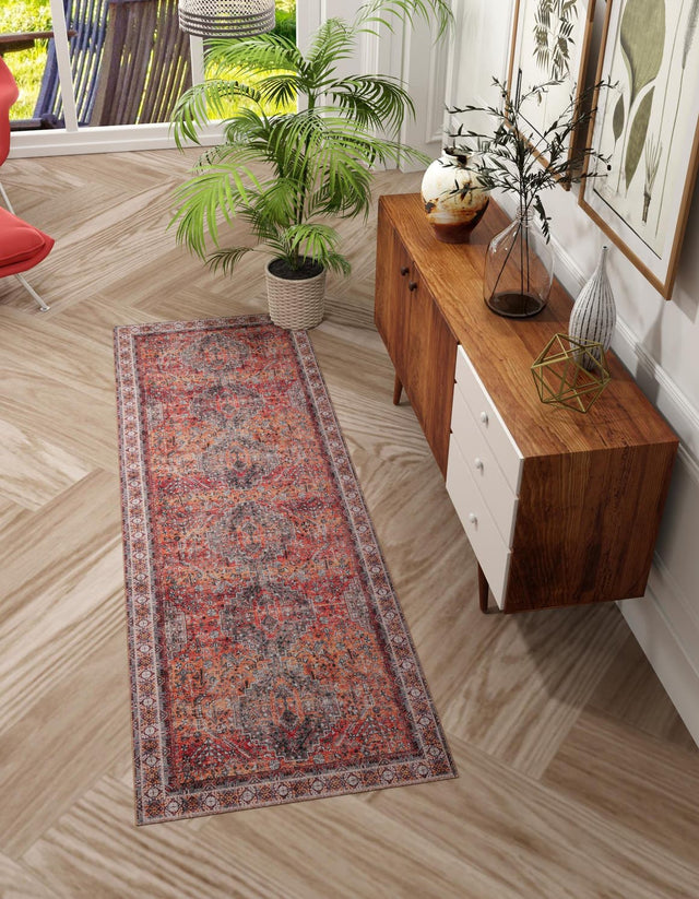 Washable Rust Red 2' x 6' 1 Timeless Runner Area Rug Easy to Clean Stain Resistant & Durable Traditional Classic Vintage Design Carpet for Sale at Rug Engine