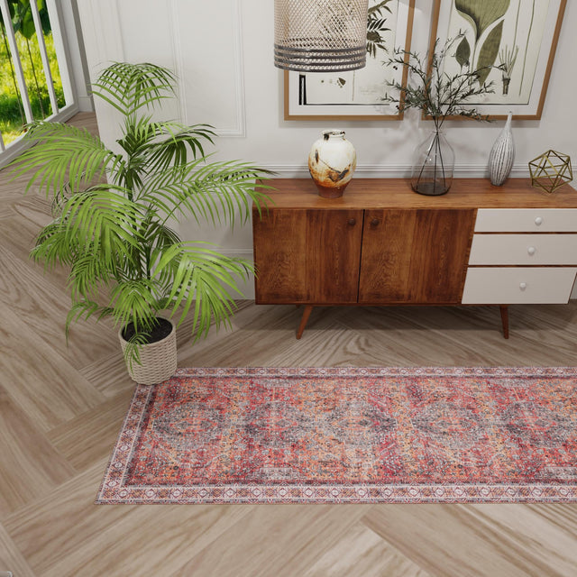 Washable Rust Red 2' 7 x 12' Timeless Runner Area Rug Easy to Clean Stain Resistant & Durable Traditional Classic Vintage Design Carpet for Sale at Rug Engine