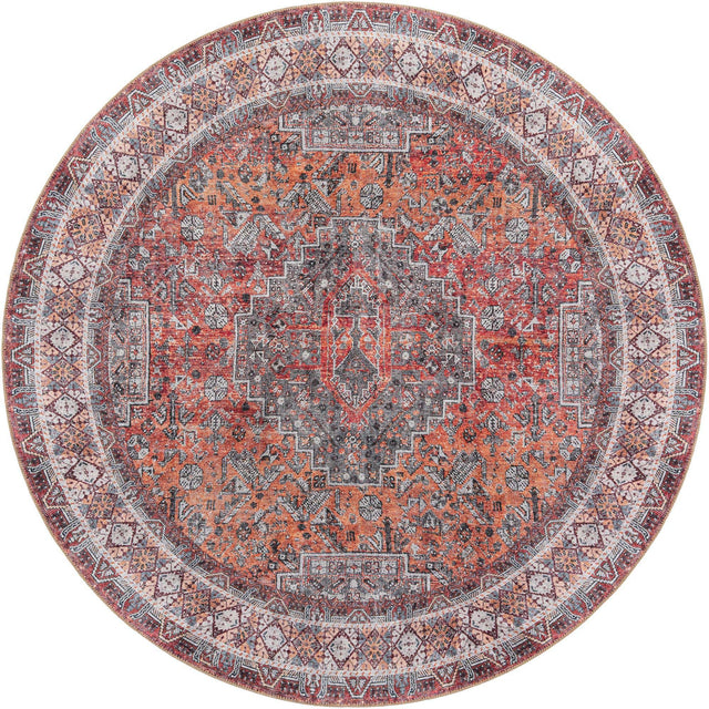Washable Rust Red 7' 10 x 7' 10 Timeless Round Area Rug Easy to Clean Stain Resistant & Durable Traditional Classic Vintage Design Carpet for Sale at Rug Engine
