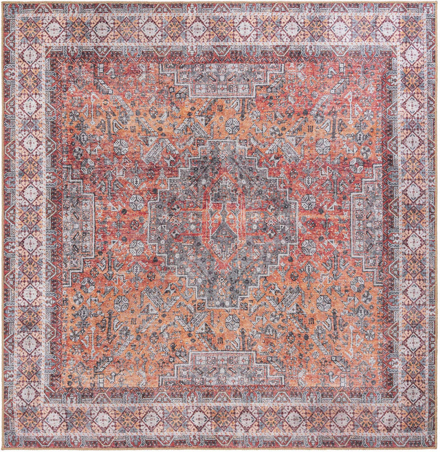 Washable Rust Red 7' 10 x 7' 10 Timeless Square Area Rug Easy to Clean Stain Resistant & Durable Traditional Classic Vintage Design Carpet for Sale at Rug Engine